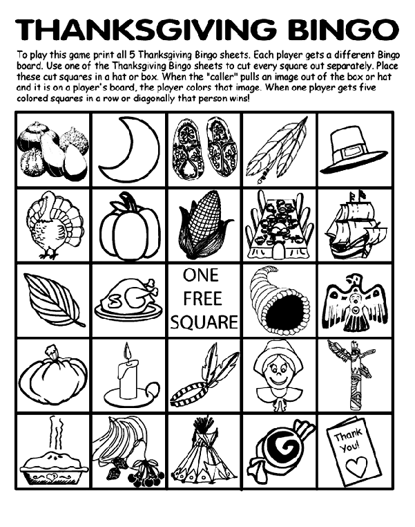 Thanksgiving Bingo Board No.4 coloring page