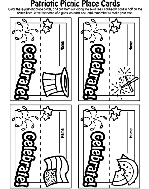 Patriotic Picnic Place Cards coloring page