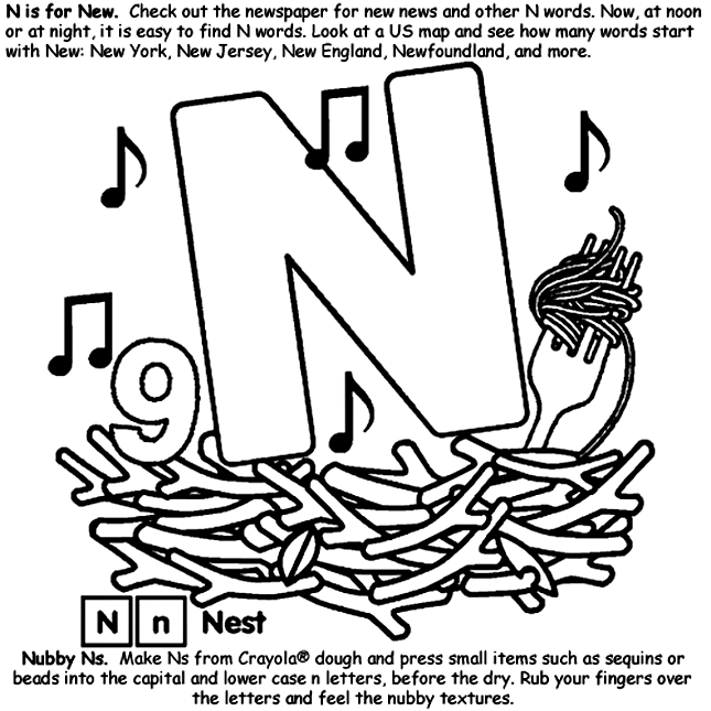 Alphabet N coloring page