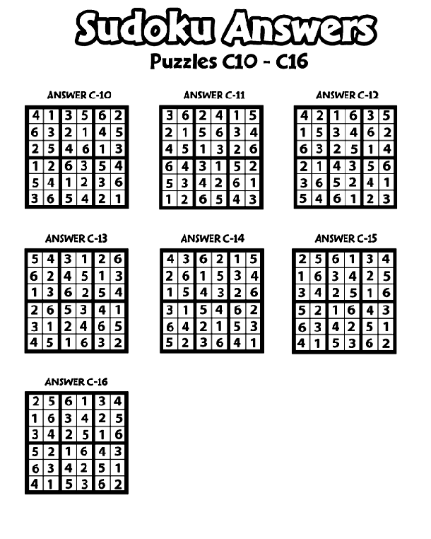 Answers C10-C16 coloring page