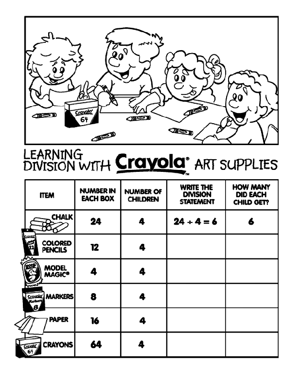 Learning Division with Crayola Art Supplies - Division coloring page