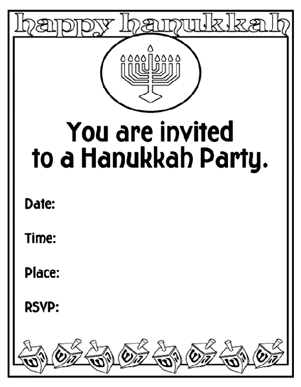 Hanukkah - Party Invitation coloring page