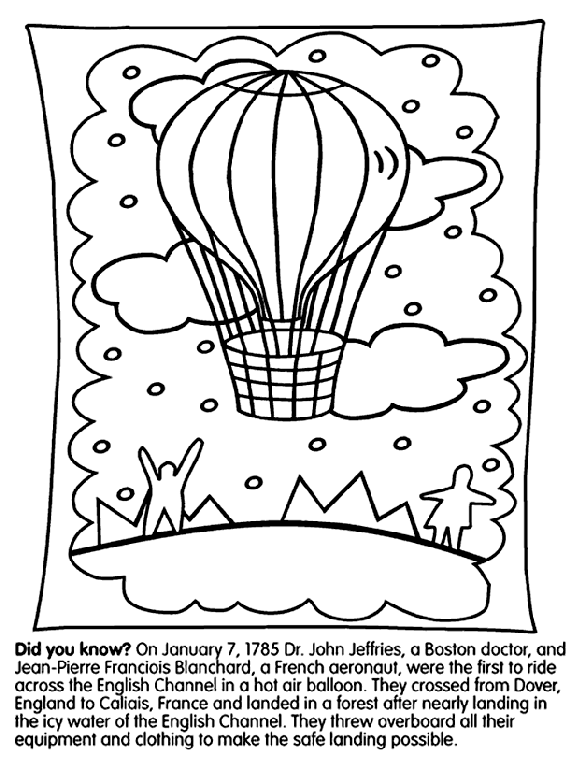 First Hot Air Balloon Flight Across English Channel coloring page