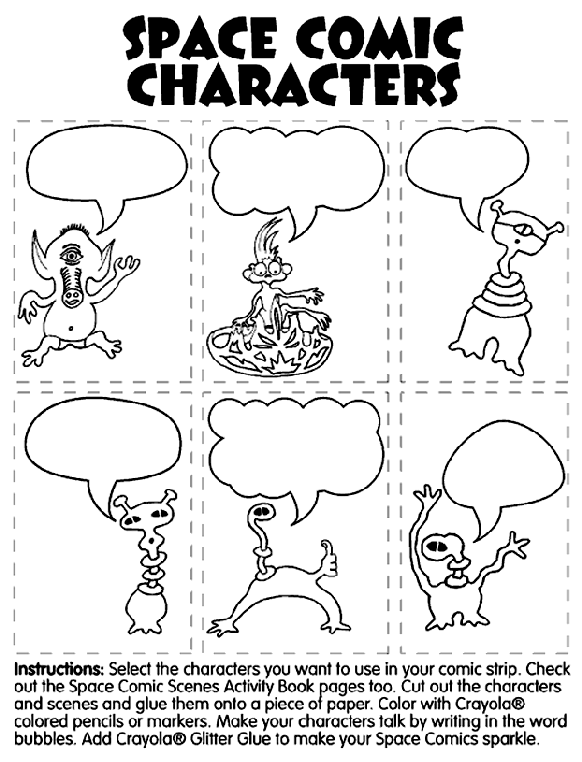 Space Comic Characters coloring page