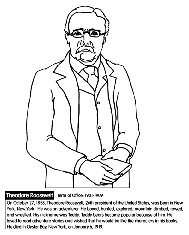 U.S. President Theodore Roosevelt coloring page
