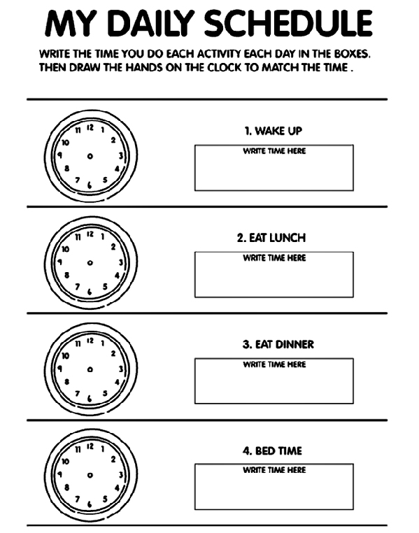 Daily Schedule - Time coloring page