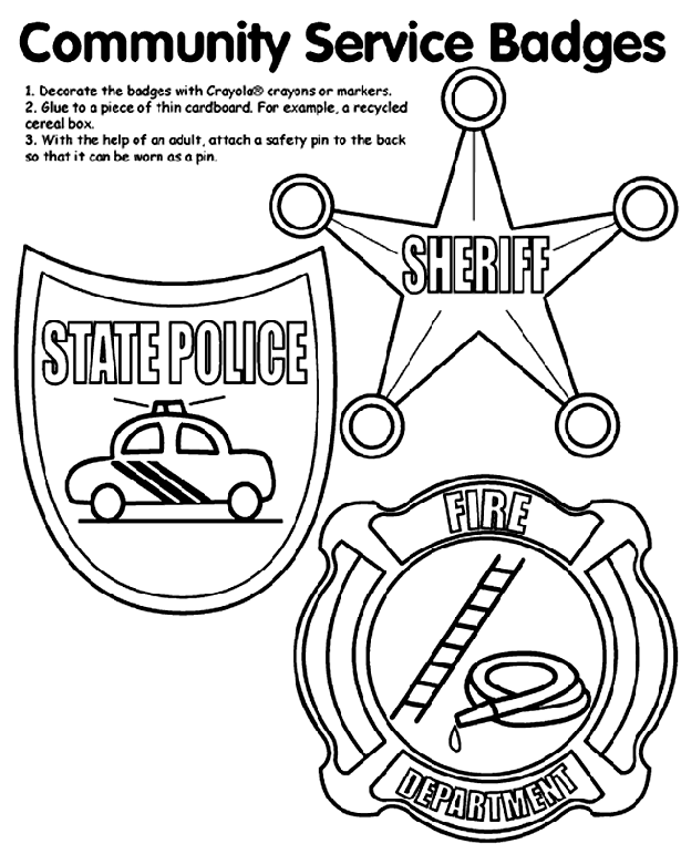 Community Service Badges coloring page