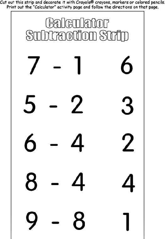 Calculator Subtraction Strip coloring page